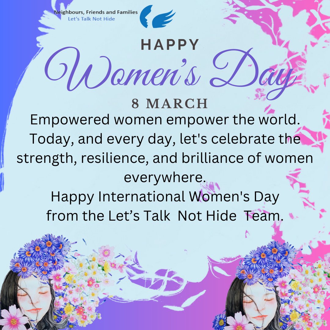 LetsTalkNotHide's tweet photo. Happy Women's Day! Today, let's celebrate the incredible achievements, strength, and resilience of women everywhere. Here's to breaking barriers, empowering each other, and striving for equity and equality in all aspects of life.
#HappyWomensDay 
#WomensDay2024 https://t.co/yruk3KDYEU