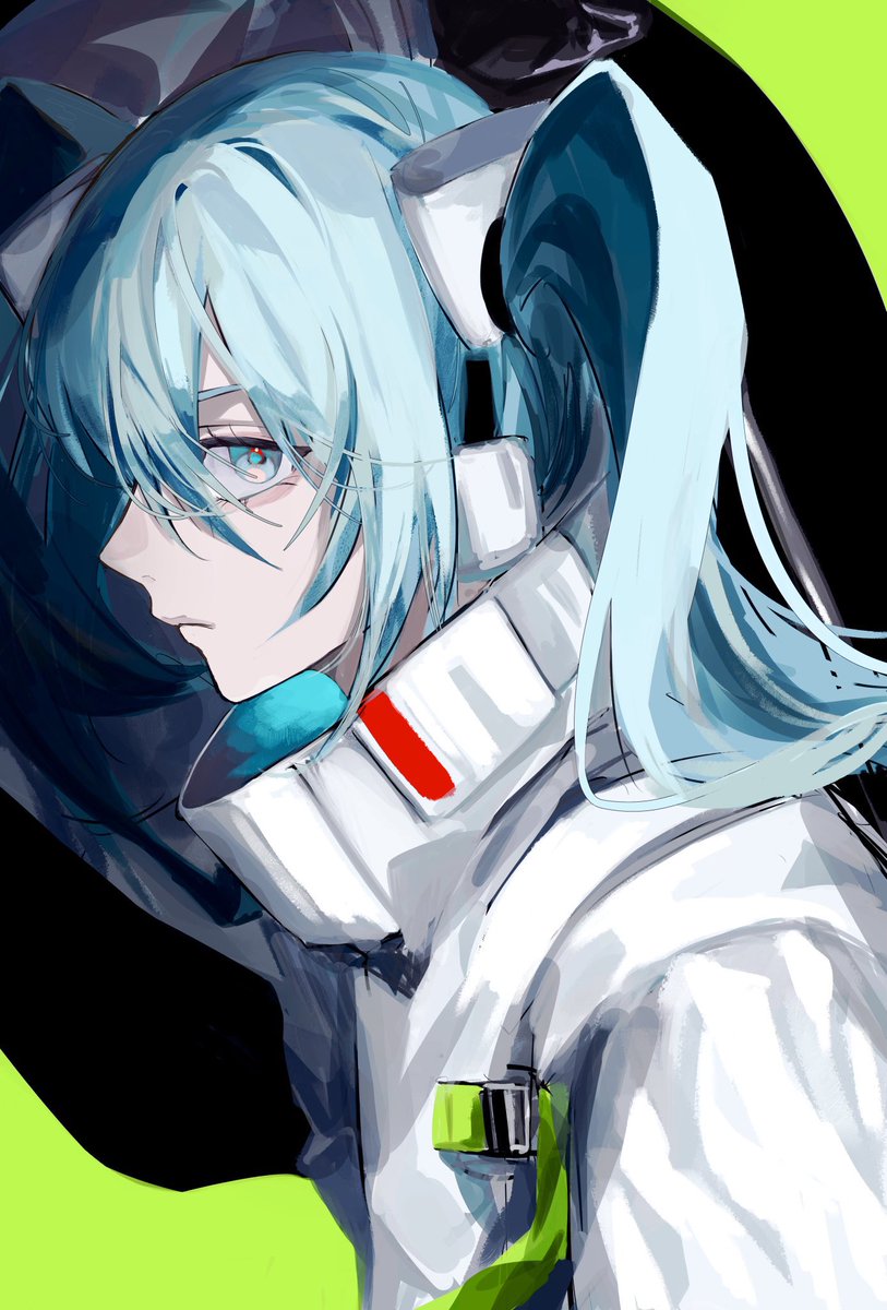 hatsune miku 1girl solo twintails white jacket long hair jacket from side  illustration images