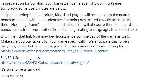 Tickets: ticketmaster.com/search?q=mayo%…
 NSPN Streaming Link: nspn.tv/MSHSL/Subscrip…
