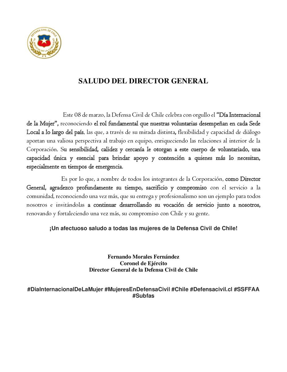 Defensa Civil Chile (@defensacivilcl) on Twitter photo !!!!!!!La Defensa Civil de Chile saluda a todas nuestras Mujeres en el Dia Internacional de la Mujer!!!! un afectuoso abrazo a todas !!!!!! <a href="/defensacivil/">Mauricio alexis | ♥️ Memecoin</a> <a href="/subse_ffaa/">Subsecretaría para las Fuerzas Armadas</a> !!!!!!!La Defensa Civil de Chile saluda a todas nuestras Mujeres en el Dia Internacional de la Mujer!!!! un afectuoso abrazo a todas !!!!!! <a href="/defensacivil/">Mauricio alexis | ♥️ Memecoin</a> <a href="/subse_ffaa/">Subsecretaría para las Fuerzas Armadas</a>