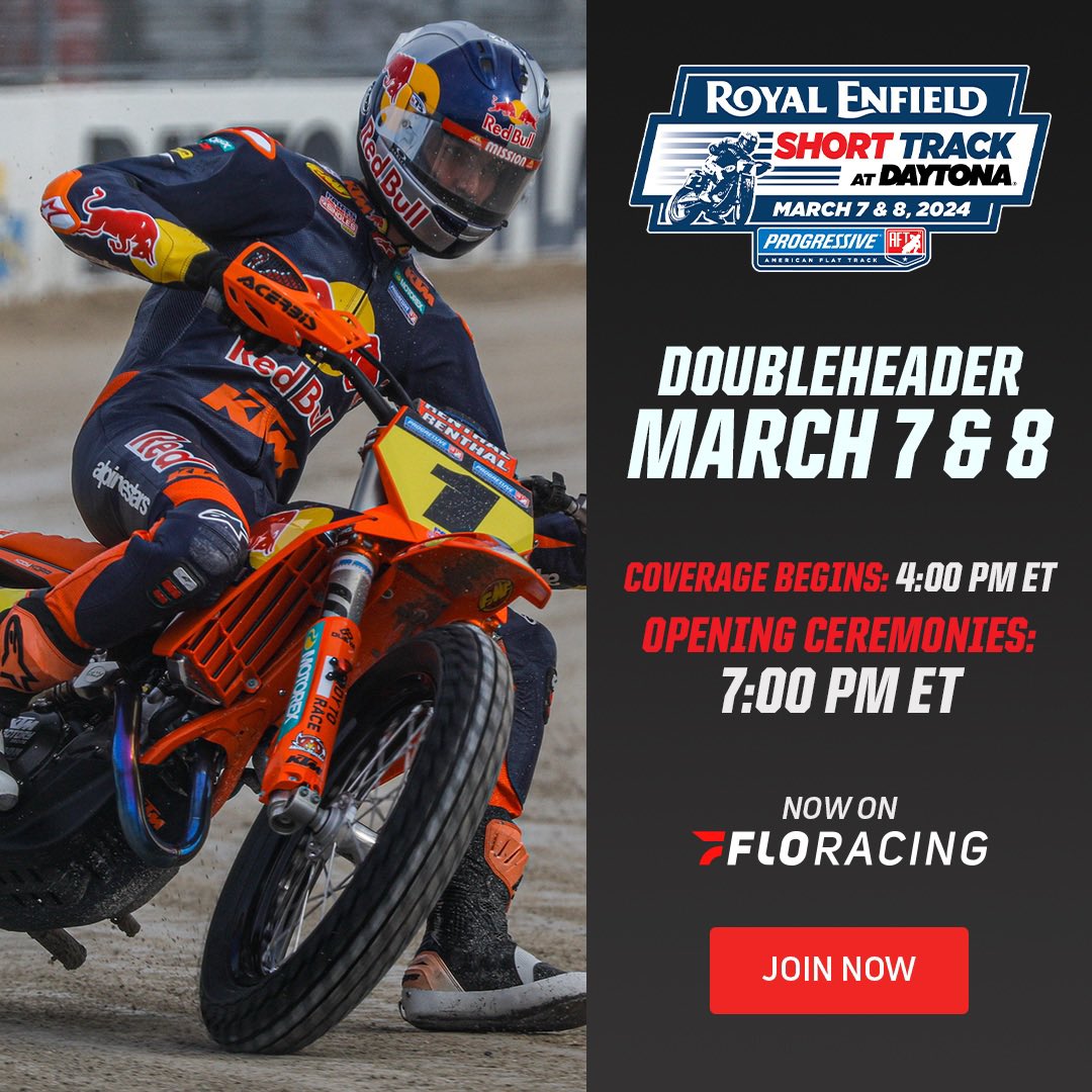 Tune into <a href="/FloRacing/">FloRacing</a> for night 2 of <a href="/AmericanFlatTrk/">American Flat Track</a> 

Here’s the link to watch live! flosports.link/2024aft

#DaytonaST #ProgressiveAFT