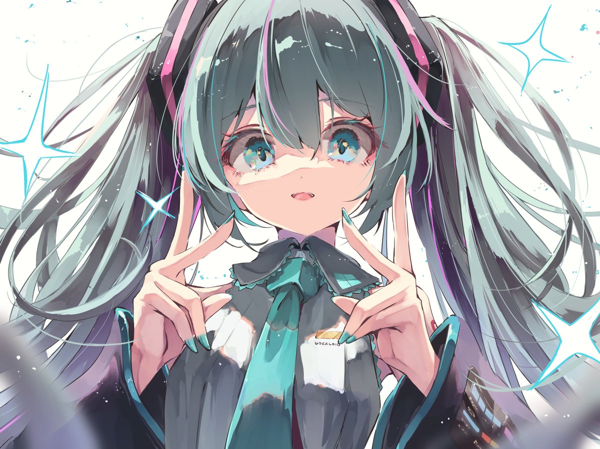 hatsune miku 1girl solo twintails long hair necktie looking at viewer detached sleeves  illustration images