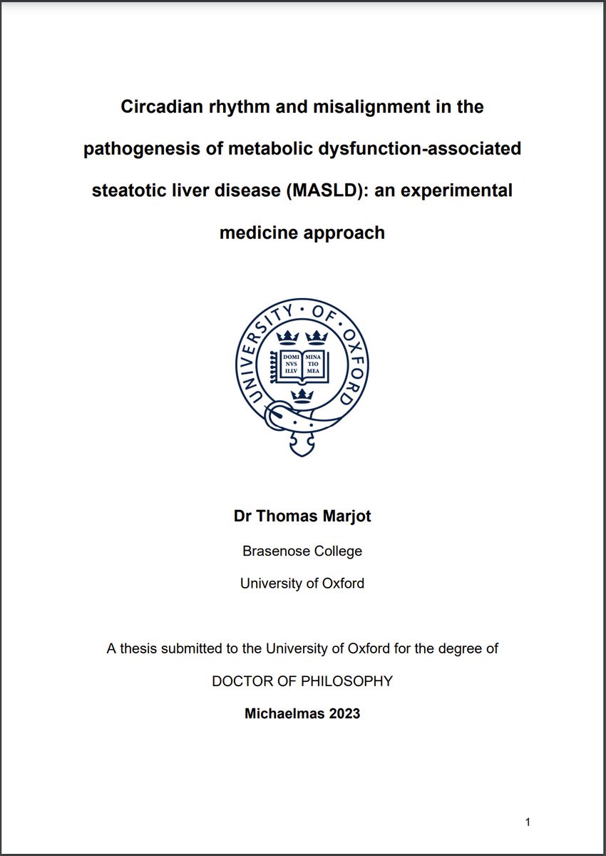 Delighted to have my PhD awarded this week: 'Circadian Rhythms in MASLD'⏱️ 🙏Supervisors: @GroupTomlinson @Hodson_Group @davidra17581122 🙏Examiners: @mikepavlides_1 @WillAlazawi Now looking forward to life as an @NIHRresearch Academic Clinical Lecturer @UniofOxford. Onwards!