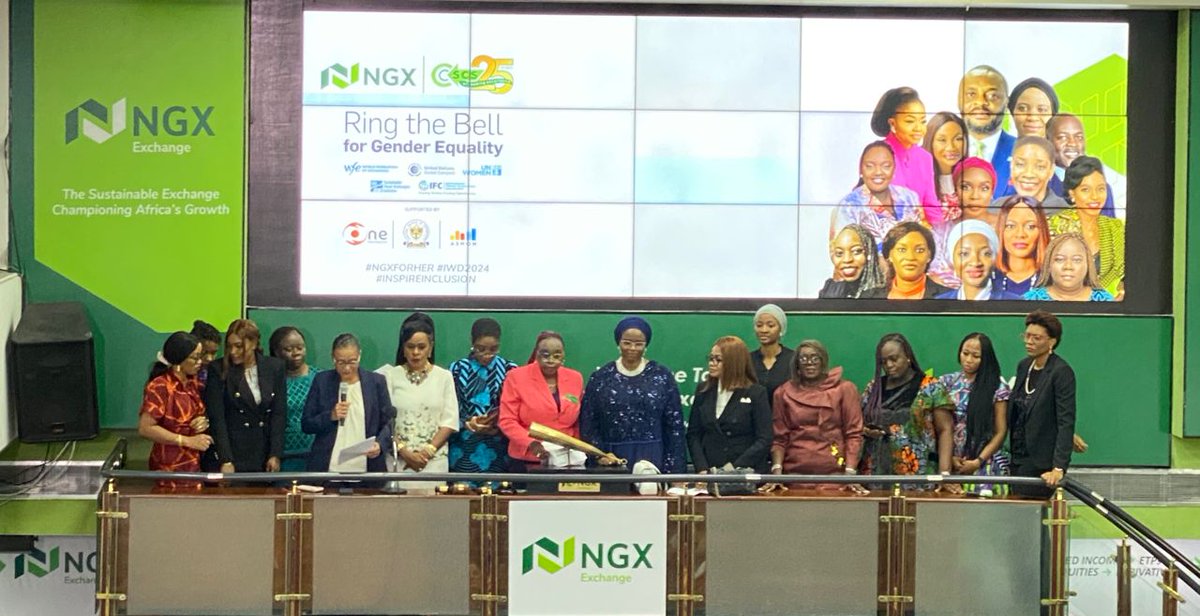 March 8: #IWD2024 - #Women calls for increased female representation in corporate org, inclusion in the workplace, etc. #RingTheBell For #GenderEquality on @ngxgrp @IFCAfrica @jokesilva @talk2justina @GBSAfrica @FrontierAFR