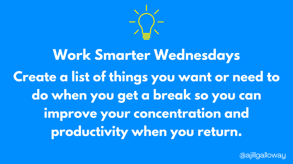 Have you ever taken a break and felt like you wasted the time you stepped away? Creating a list of things you want or need to accomplish can help you feel like you maximized the time and improve concentration when you return to your tasks.#WSW