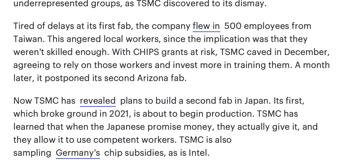 RichardHanania's tweet photo. Biden's CHIPS Act is meant to stimulate the building of semiconductors in the US.

It has 19 DEI sections, creates a chief Diversity Officer at the NSF, and has requirements of jobs for ex-cons, which the bill calls "justice-involved individuals."

US plants are being delayed. https://t.co/ePXzSXTTmF
