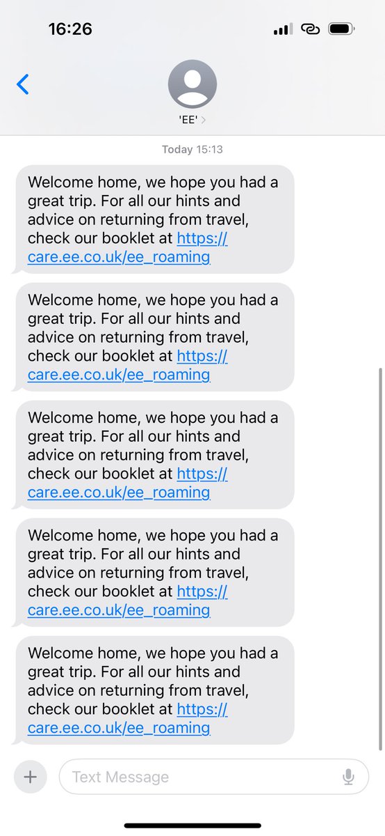 Katiee_Freeth's tweet photo. @EE why is it that me and my partner keep getting these messages even though we are still abroad? https://t.co/4r1G3TDrI1