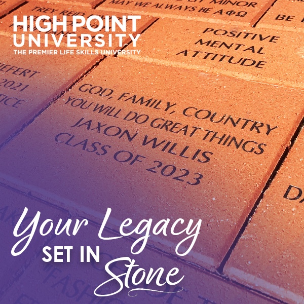 Want to leave your mark at High Point University? 🌟🎓 Become a part of HPU's history and honor your journey by personalizing a brick in our Alumni Legacy Brick Garden. 

Click the link in our bio to learn more!🙌💜 #HPU365 #HPUAlumni