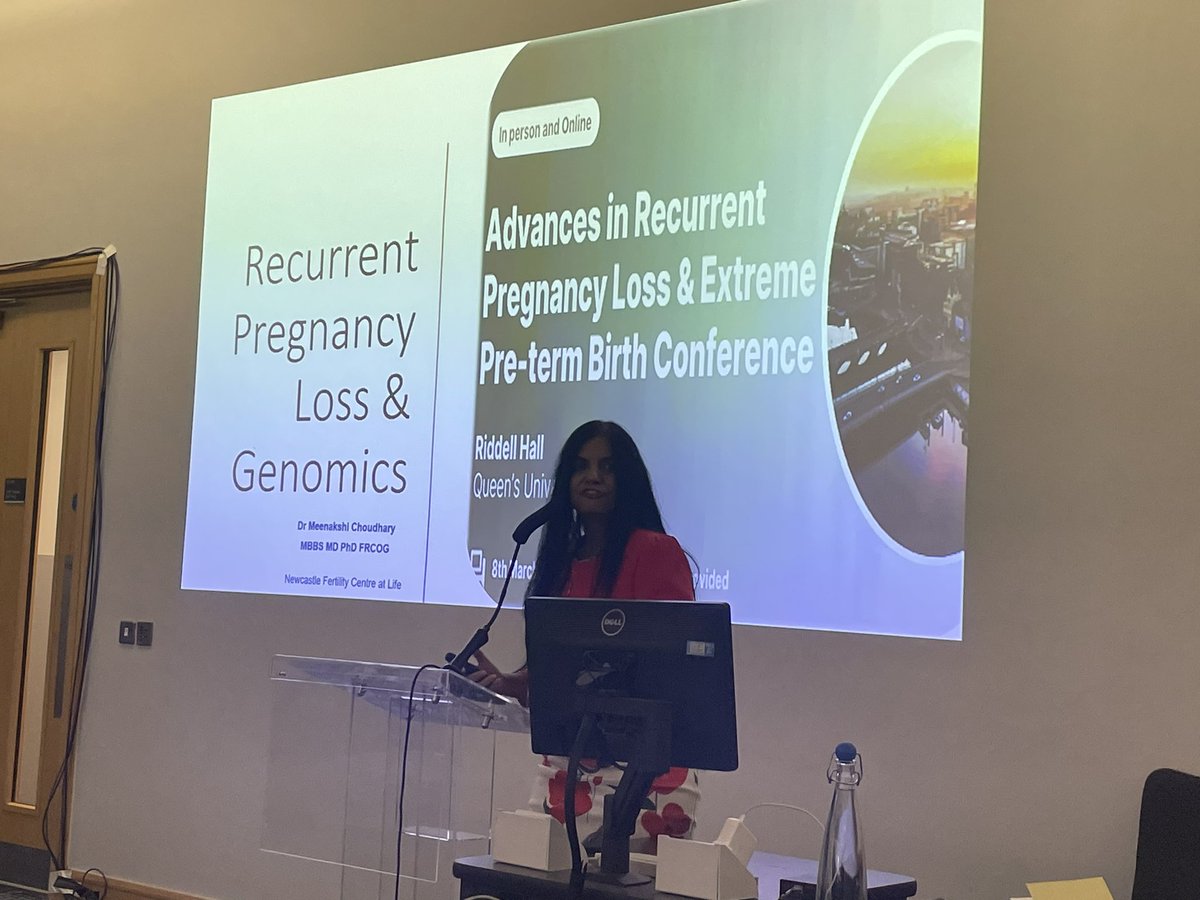 Next presenter is Dr Meenakshi Choudhary from the Newcastle Fertility Centre discussing recurrent pregnancy loss and genomics #rplepbbelfast #miscarriage #recurrentmiscarriage