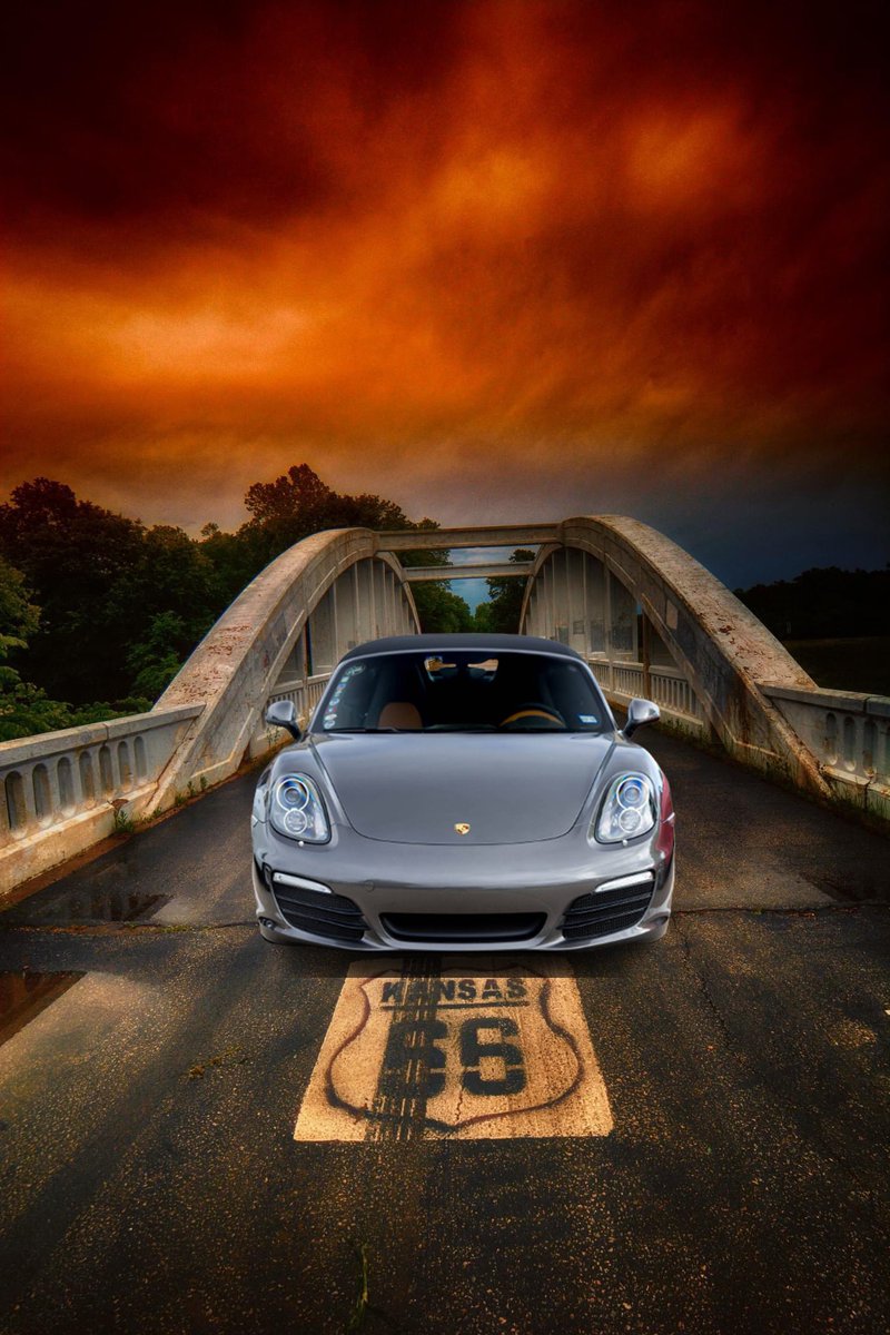Rainbow Bridge on Route 66 in Kansas 👀 .::. #porsche #981boxster #boxster #boxsters #agategrey #getoutanddrive #drivetastefully #noboringcars #neverstopdriving #funwithcars #tmgps #drivingwhileawesome #route66 #rainbowbridge #raindrops @TMGPS_ @drivingawesome