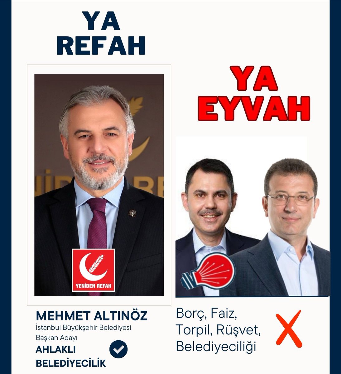 5 yıl önce AKP
İstanbul 'u kaybetti
Ezan susmadı, bayrak inmedi
Din elden gitmedi
Ama Akp zamanında olduğu gibi
Borç Faiz Belediyeciliği devam etti

Ya Refah Ya Eyvah
Başka Seçenek Yok