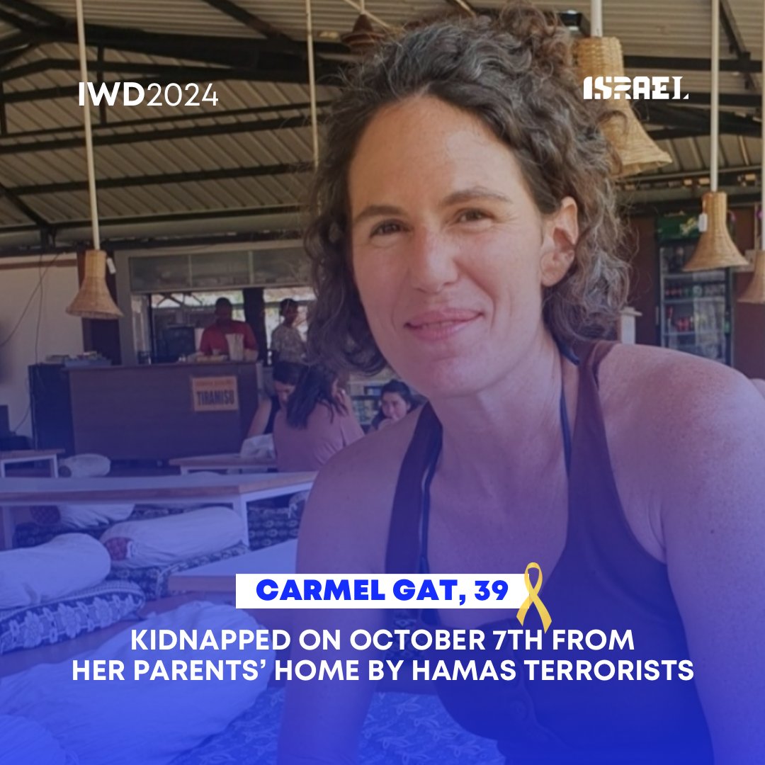 There are currently over a dozen women being held captive in Gaza by Hamas.
 
Carmel Gat (39) was kidnapped by Hamas terrorists from her parents’ home on October 7th.
 
We must do everything to bring Carmel and ALL of the hostages home.
 
#BringThemHome #WomensHistoryMonth