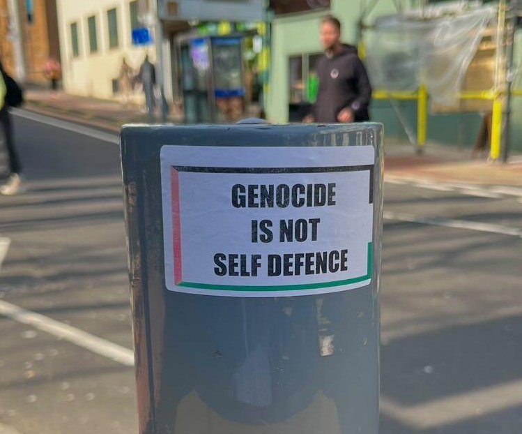 "Genocide is not self defense"
Sticker spotted in Brighton, UK