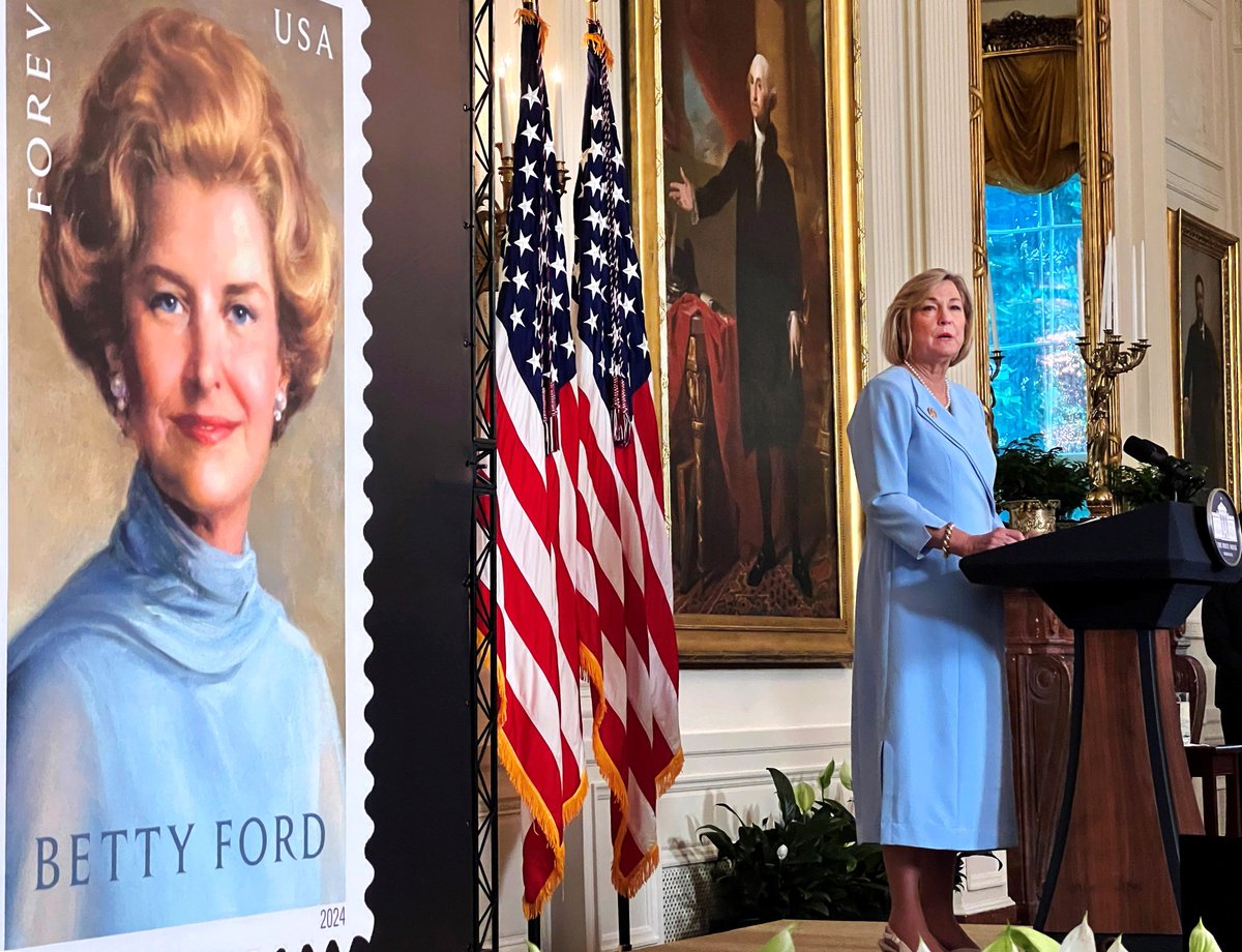 The U.S. Postal Service unveiled a new stamp that commemorates former first lady Betty Ford. To read more please visit: buff.ly/3V5nK9f Images by David Hume Kennerly.