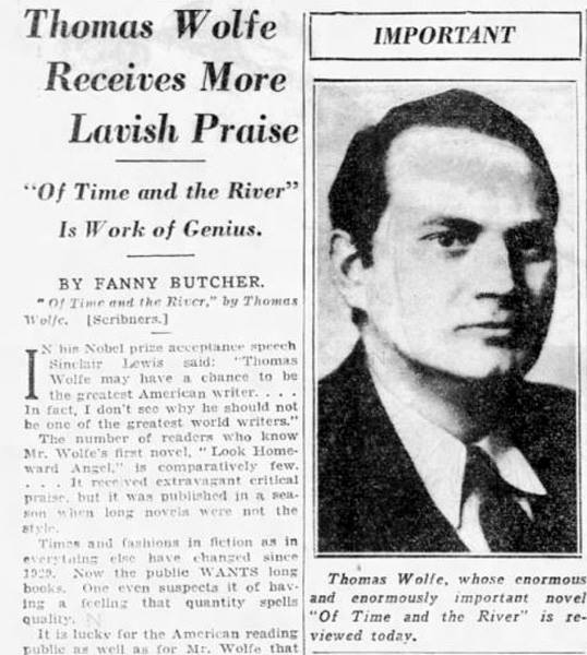 TWolfeMemorial's tweet photo. #OnThisDay, 3/8/1935, #OfTimeandtheRiver by #ThomasWolfe was published. As a
sequel to #LookHomewardAngel, this "novel of epic
proportions” continues the story of Thomas Wolfe's
titular character Eugene Gant, and the eternal seeking
of the meaning of life.
#ThomasWolfeMemorial https://t.co/BhL03ecdtn
