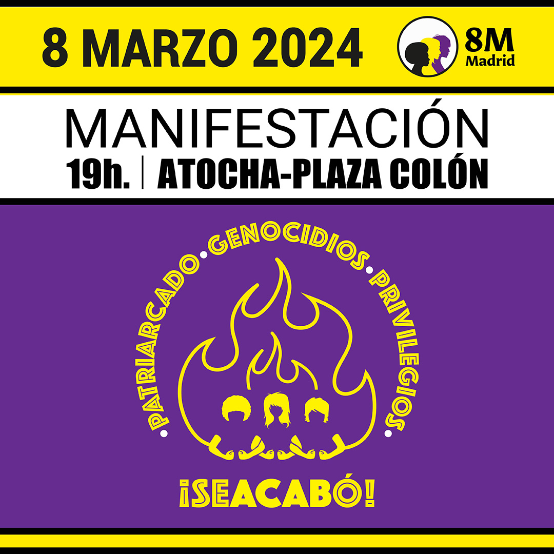 Nos estamos encontrando en cada calle, en cada esquina y en cada plaza. 
En unas horas, todas juntas en Atocha. 

19H Atocha. Por un se acabó para todas y todas. 

#SeAcabó  #8M2024
