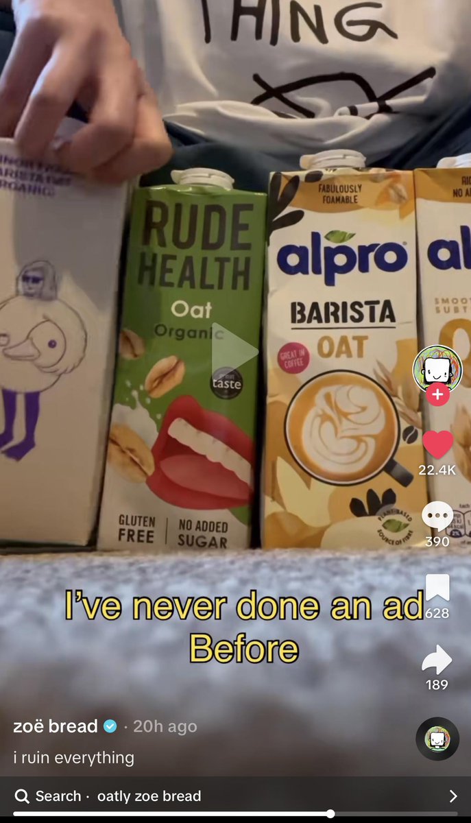 BRANDS, THIS IS YOUR SIGN TO STOP LOWBALLING CREATORS 👀 @zoebread is f*cking hilarious, and has amassed over one million followers on TikTok. They've never done a brand deal before, but an unnamed oat milk brand (definitely Oatly) approached them and bc it made sense, they…