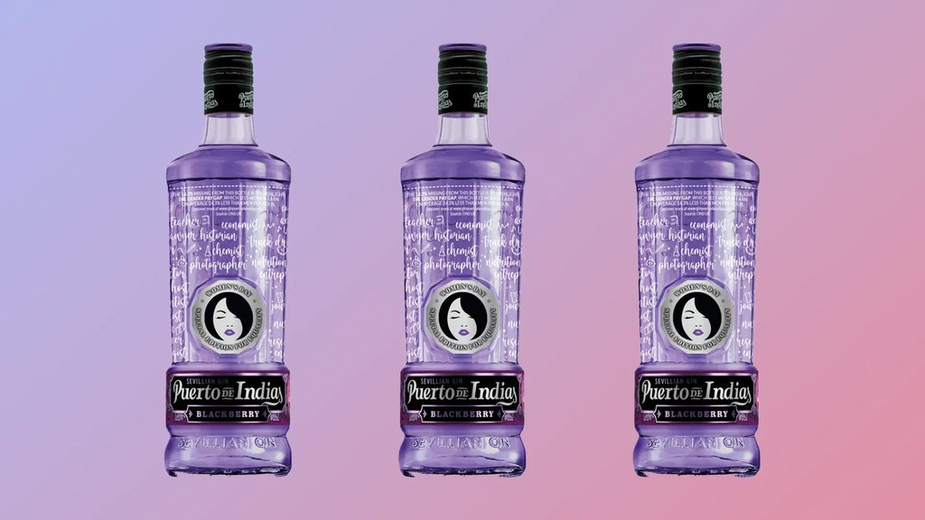 For International Women’s Day, Spanish distiller Puerto de Indias sent out special bottles of its blackberry gin to bartenders, journalists, and influencers designed to bring attention to the gender pay gap in the UK. Read and see more on The Dieline! thedieline.com/blog/2024/3/8/…