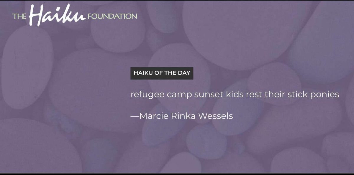 MarcieDWessels's tweet image. Delighted to have this #oneline poem on @haikufound website today.  this line first appeared in a one-line haiku sequence called Children the Revolution first published on Drifting Sands. #monostich #haiku #senryu 

drifting-sands-haibun.org/2022/05/29/chi…