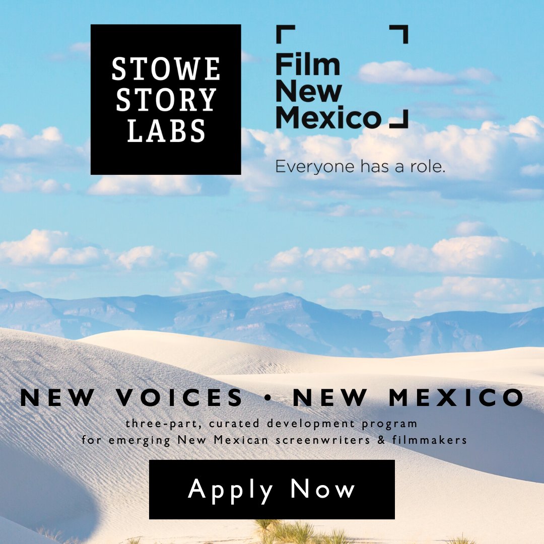 Applications open for New Voices • New Mexico, a professional development program for New Mexico screenwriters. The program is run in partnership with the @NMFilmOffice , and there will be no programming costs for artists to participate. Apply by April 8: bit.ly/3I0VnyF