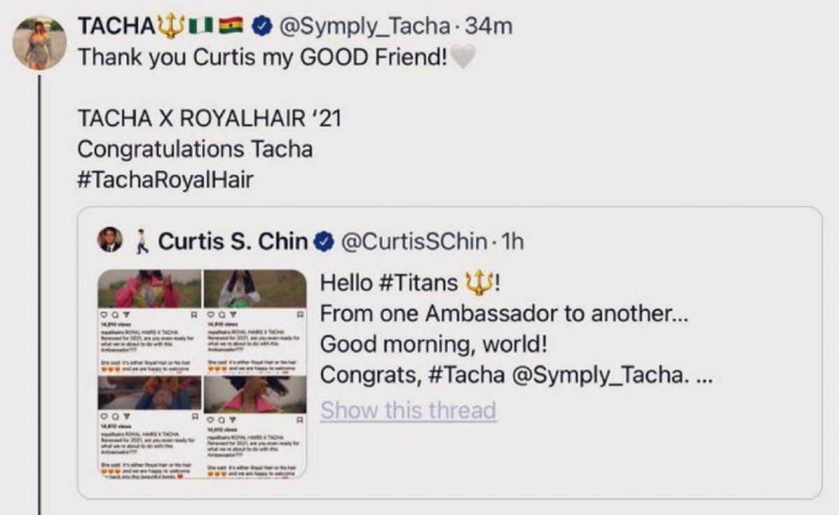 Tweeps & #Titans🔱✊😎 For all #WonderWomen, this 2021 Tweet gets a RT this International #WomensDay 2024. #March8!

#TachaXCurtis @Symply_Tacha #TachaAgainstHate #StrongerTogether! #WomensHistoryMonth  @womensday #IWD #IWD23 #IWD2023 

#Tacha𓃵 #TachaTitans𓃵—more power to you