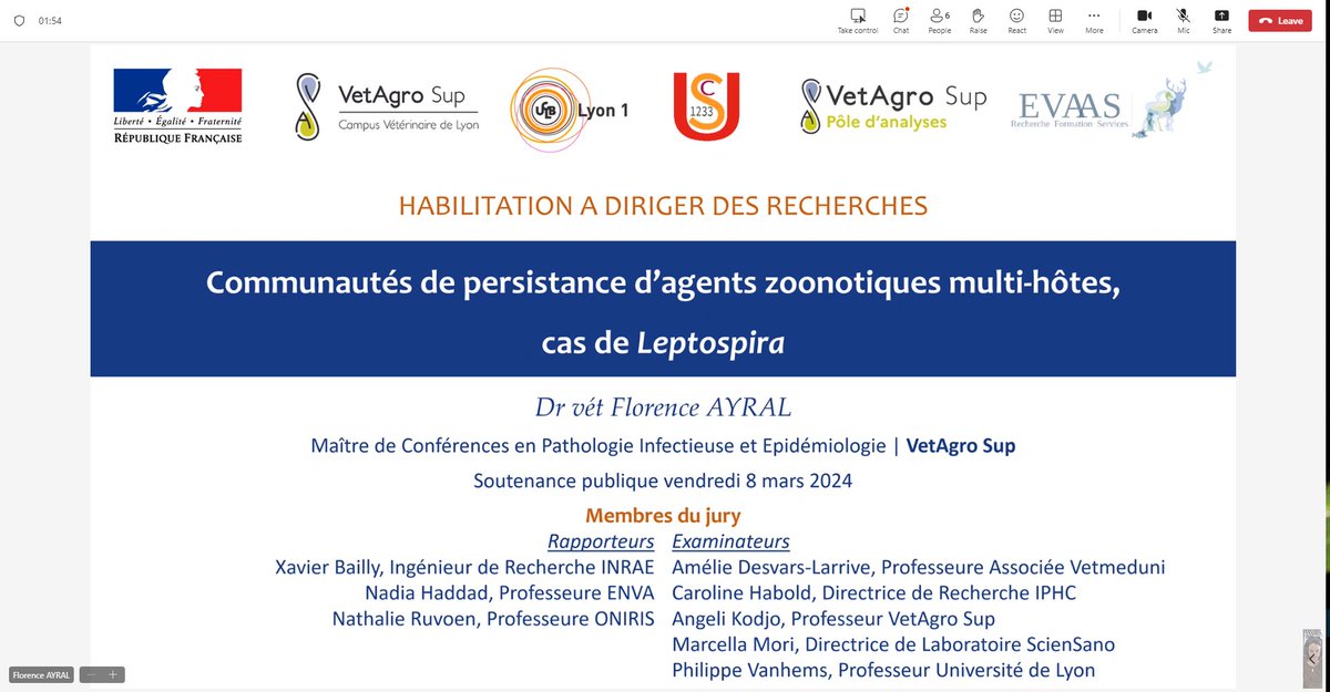 First time as a jury member for a habilitation! Grateful for the opportunity to evaluate Florence Ayral´s scientific work on Leptospira and its host communities in France. Congratulations Florence on this well-deserved achievement! @vetagrosup #HDR #leptospirosis #OneHealth
