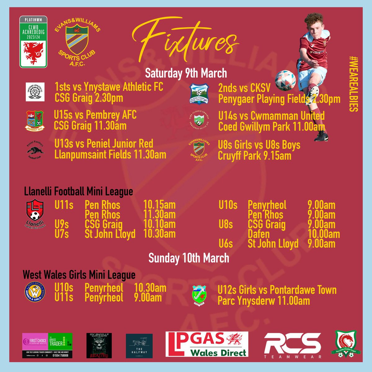 Weekend fixtures, Gemau’r penwythnos. #Albies