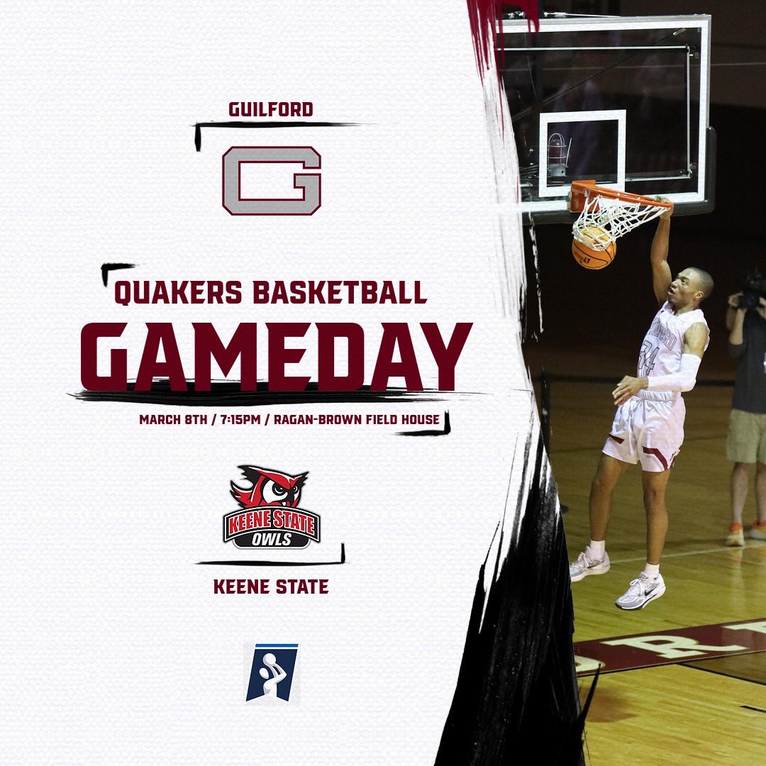 𝐆𝐀𝐌𝐄𝐃𝐀𝐘 Help us pack out Ragan-Brown for our Sweet Sixteen matchup against Keene State at 7:15pm! #GuilfordFamily x #GoQuakers