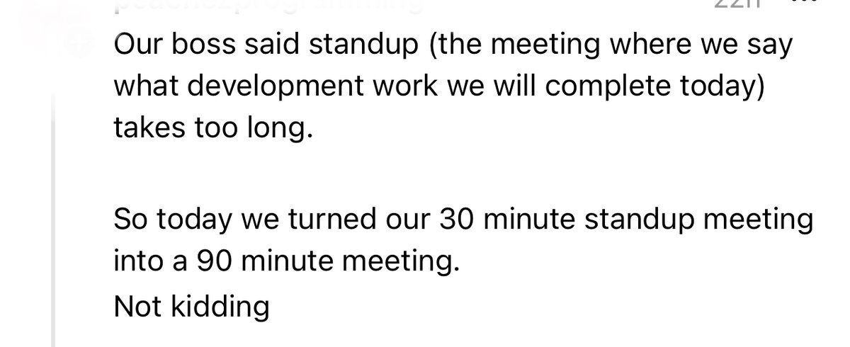catalinmpit's tweet image. Standups are a waste of time.

Especially the daily ones.

A team can provide updates about their work async through text.

If there is something to be clarified, people can hop on a call.

No need for pointless meetings.

Async text updates -&amp;gt; save time and brain cells.
