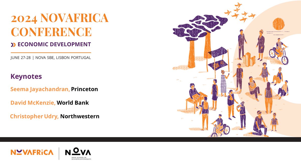 📢 Registration is open for the upcoming NOVAFRICA Conference 2024 on June 27-28 We will be gathering leading scholars, policymakers, and practitioners to discuss critical topics in development economics 🔗 Register here : bit.ly/431aTXo #NOVAFRICA2024 #EconTwitter