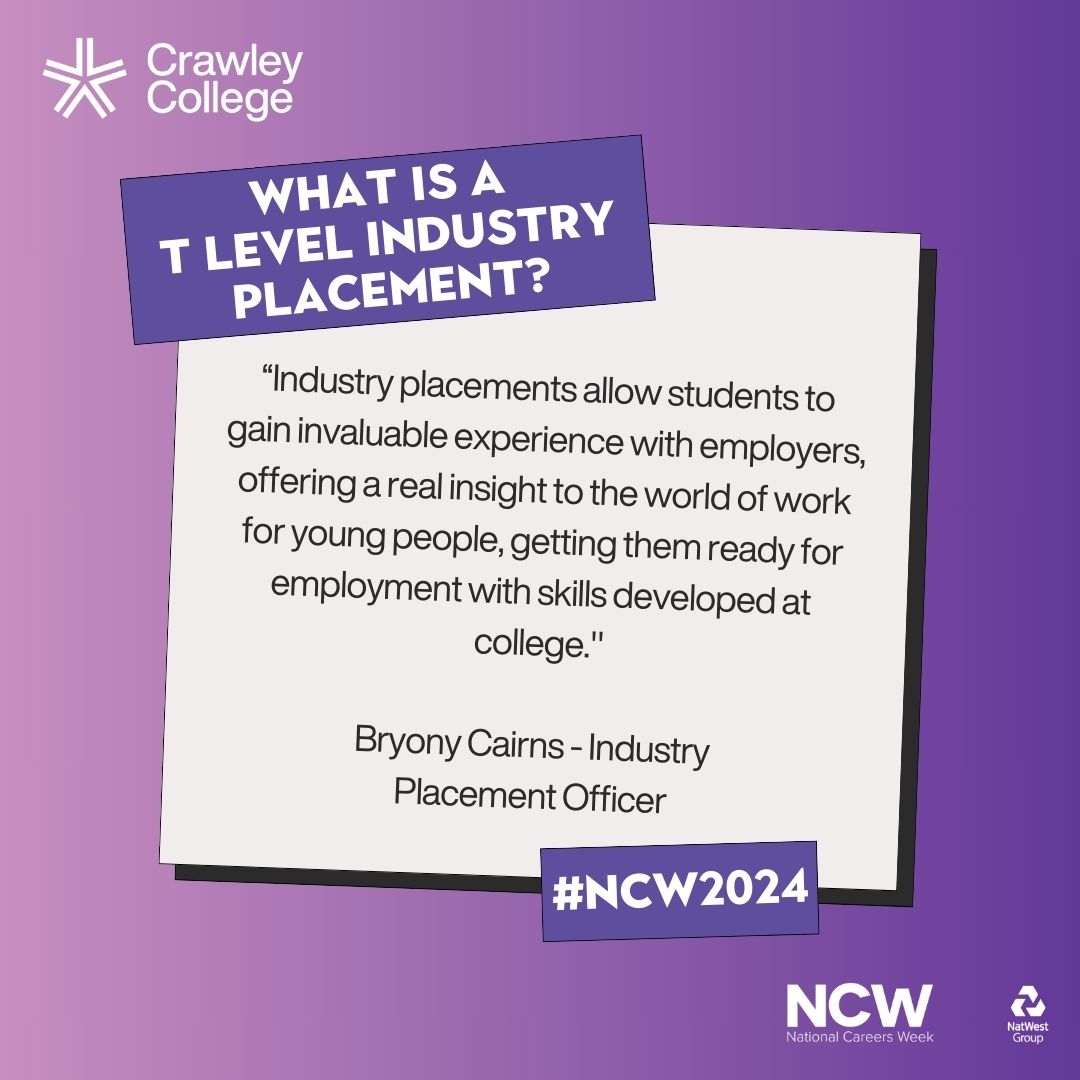 Ready to bridge the gap between the classroom & world of work? Our T Level Industry Placements are the key to a future-proof career! Placements develop your practical skills, gain a deeper understanding of industry & help you make informed career choices. #TLevels #NCW24