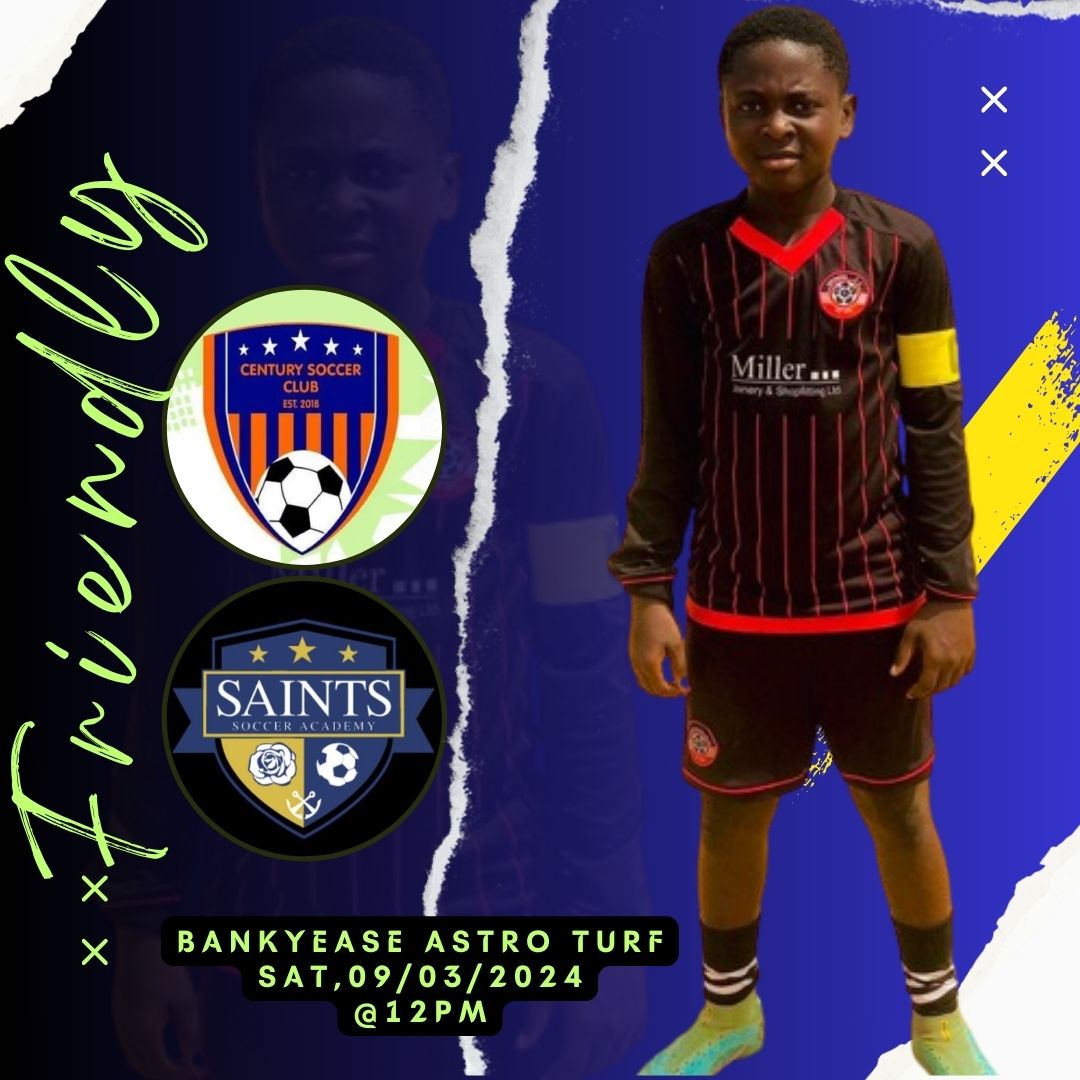 centuryscgh's tweet photo. ⏭️𝙐𝙥 𝙉𝙚𝙭𝙩!
⚽ F•R•I•E•N•D•L•Y
🆚 Saints Soccer Academy
📅 Saturday, 9th March 2024
⏰12.00 pm Kick Off
🏟 Bankyease Astro Turf, Takoradi
🎫 FREE ENTRY
#MastersOfTheField https://t.co/9Npdck2s0o