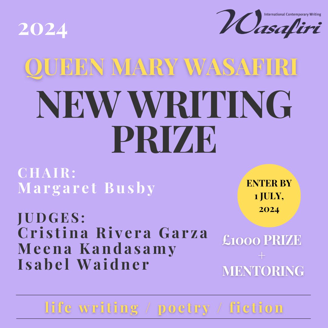 Commonwealth Foundation Creatives (@cwfcreatives) on Twitter photo ✍️ Writing Opportunity!
The Queen Mary Wasafiri New Writing Prize is open for non-fiction, poetry, and life writing up to 3,000 words from unpublished writers worldwide.
Winners get £1,000 and publication in <a href="/WasafiriMag/">Wasafiri</a>.
Deadline: 1 July
Learn more: commonwealthfoundation.com/opportunity/20… ✍️ Writing Opportunity!
The Queen Mary Wasafiri New Writing Prize is open for non-fiction, poetry, and life writing up to 3,000 words from unpublished writers worldwide.
Winners get £1,000 and publication in <a href="/WasafiriMag/">Wasafiri</a>.
Deadline: 1 July
Learn more: commonwealthfoundation.com/opportunity/20…