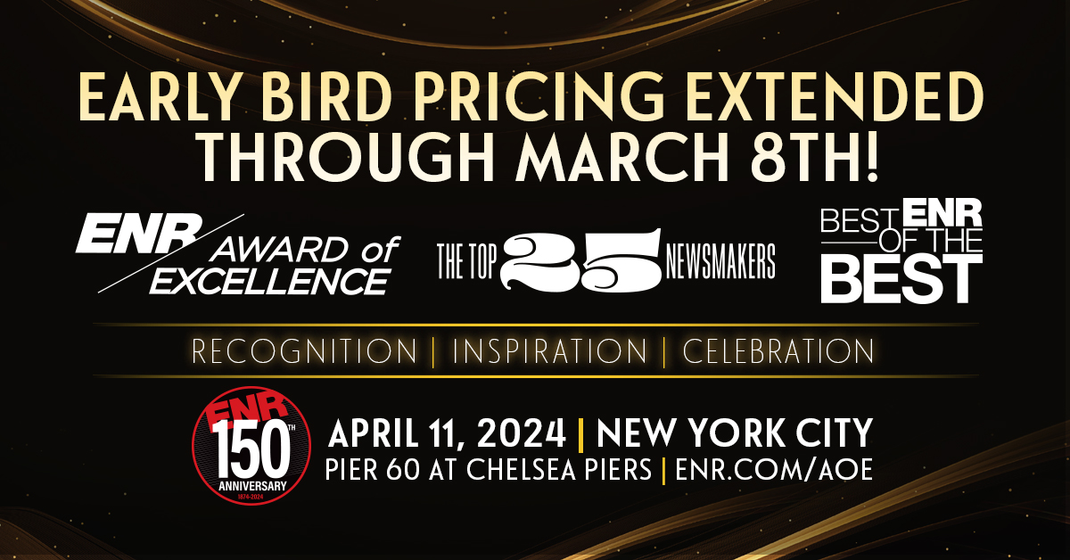 Early bird pricing ends today! Go here to get your tickets! 
 brnw.ch/21wHgyE 
#ENRAOE #ENRBOTB #AEC #Engineering #ENR