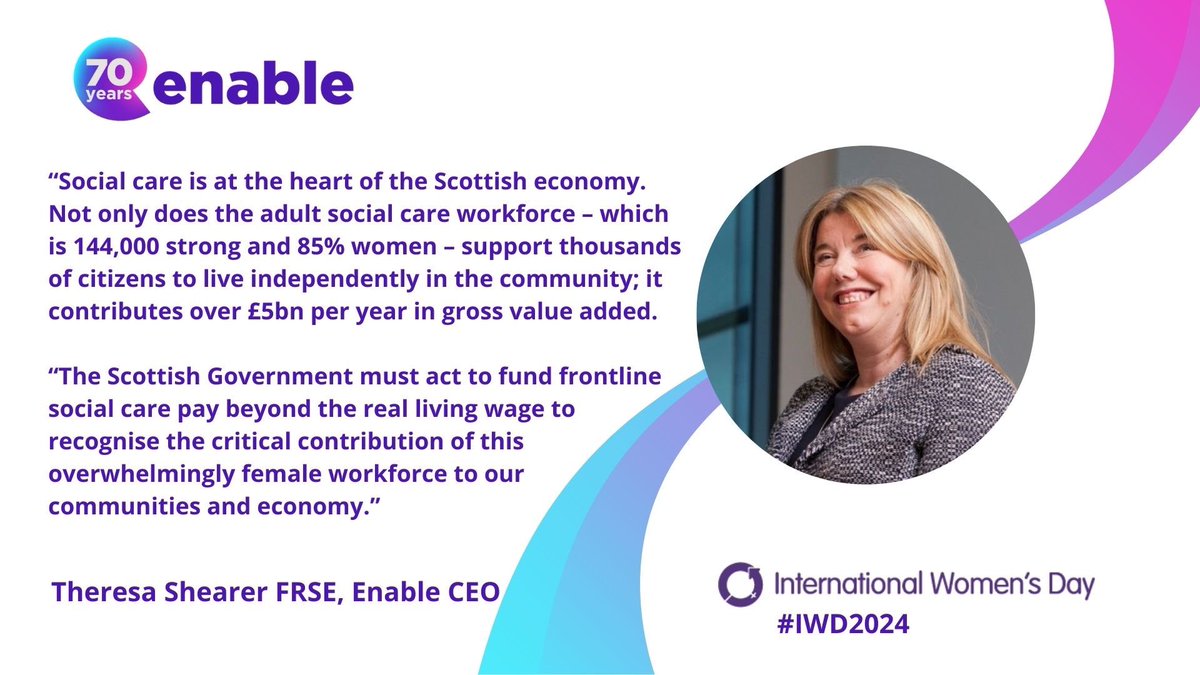 On #InternationalWomensDay, our CEO @Theresa_Shearer calls for greater recognition of the #SocialCare workforce - which is 85% women - through pay & conditions reflective of their critical contribution to our #society & #economy. #InspireInclusion #EDI #IWD2024