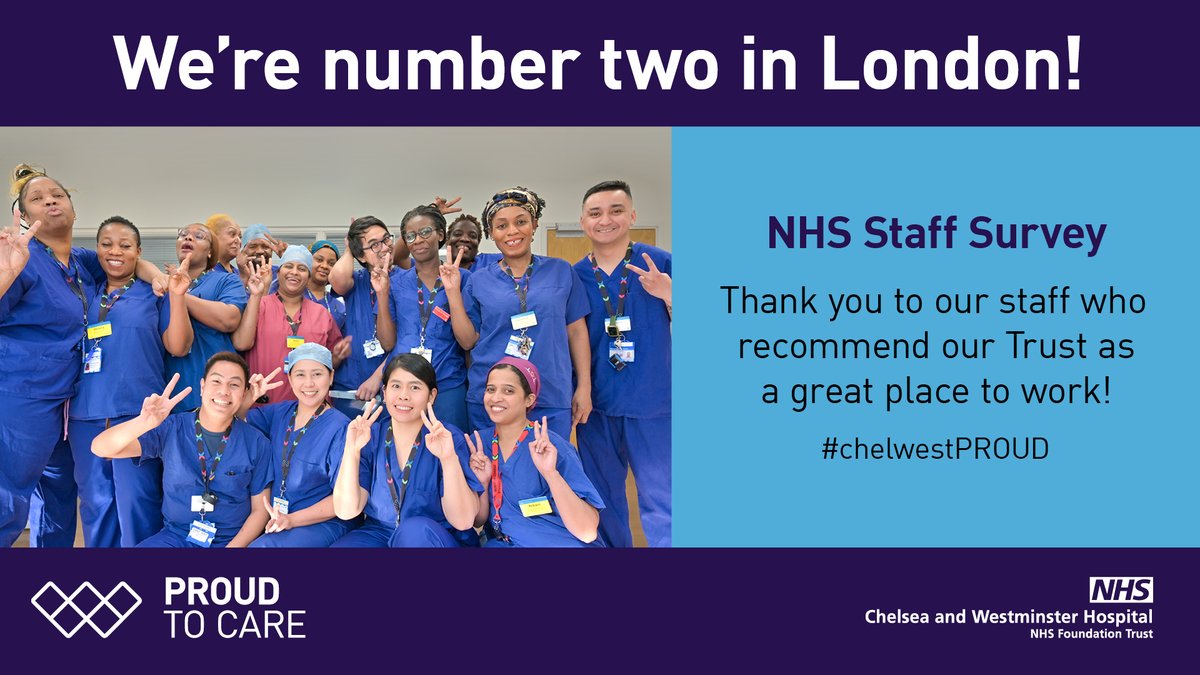 We're incredibly #Proud that our staff have ranked us the no.2 place to work in London and recognised us as one of the leading trusts nationwide in the 2023 NHS staff survey. #NSS2023