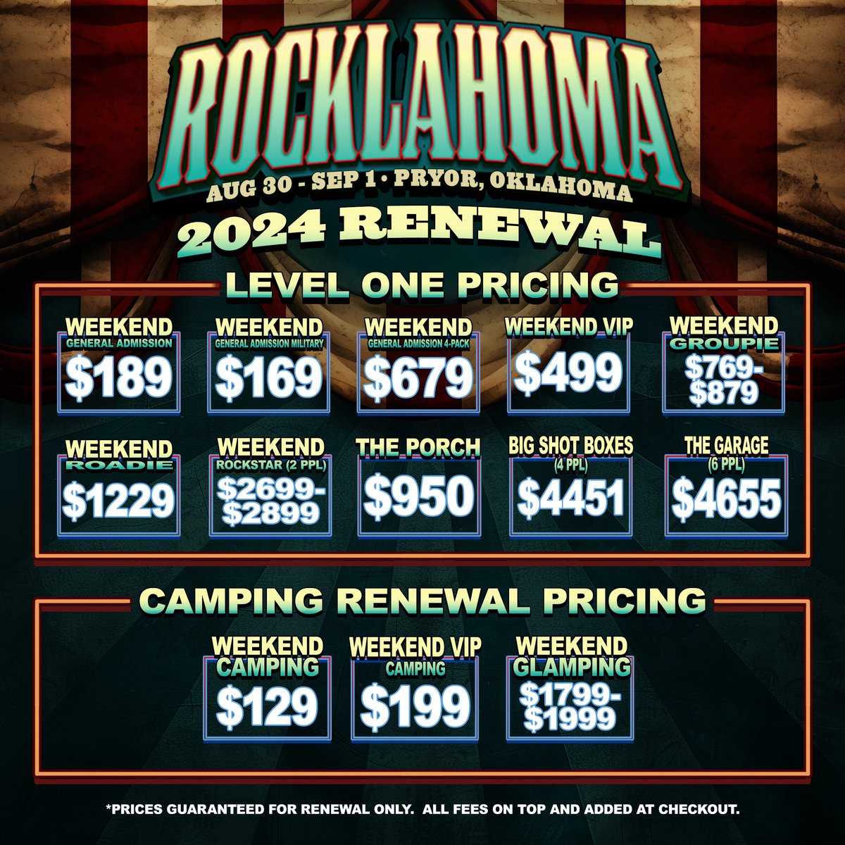 It’s on—the 2024 renewal window is OPEN! Everything you need to know is waiting for you in your inbox. Ready for the lineup? It’s just a few short weeks away. In the meantime, WHO are you hoping to see at Rocklahoma 2024? Drop ‘em below! #Rocklahoma2024