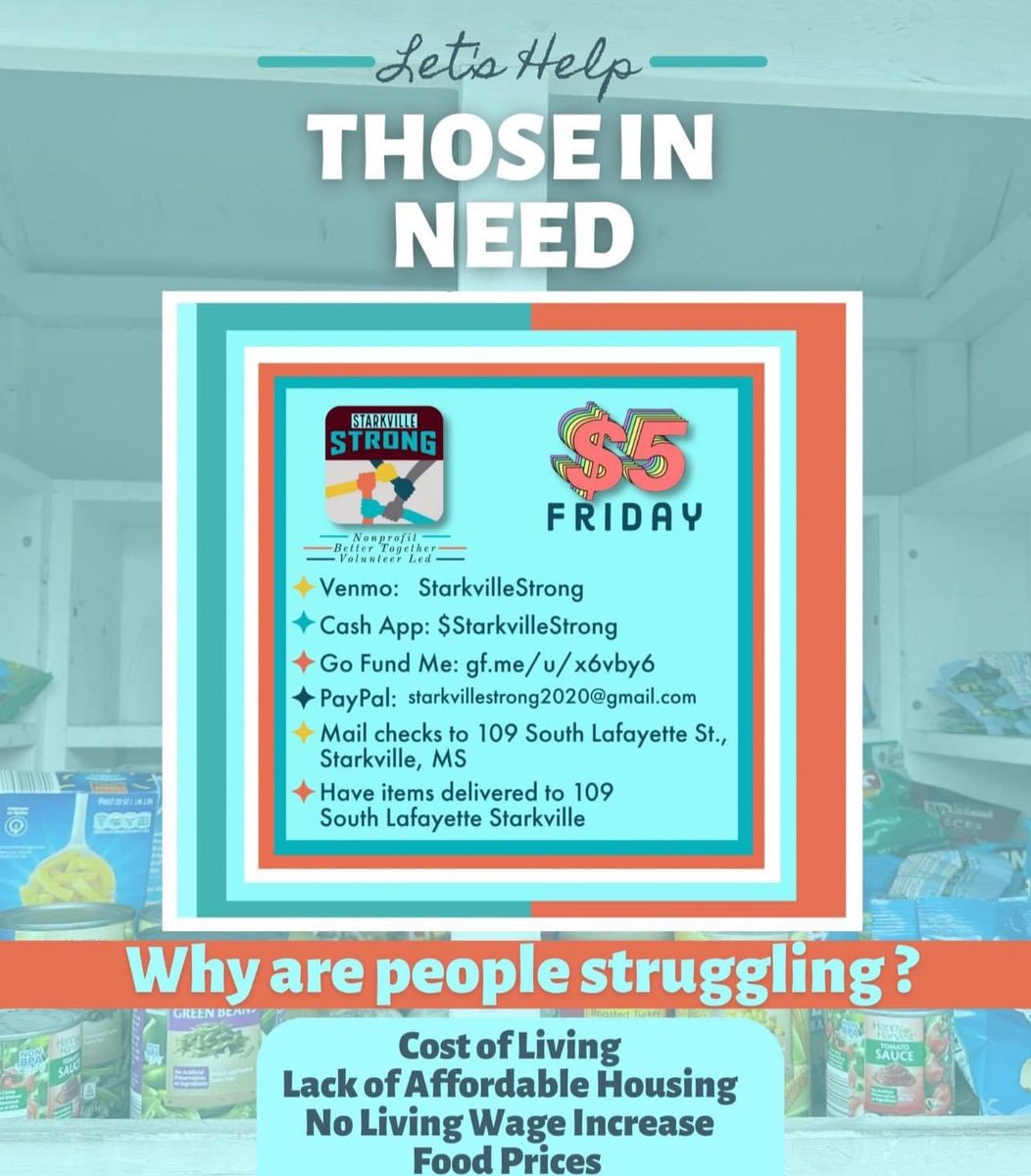 Stk_Strong's tweet photo. It’s $5 𝓕𝓻𝓲𝓭𝓪𝔂! Can you spare $5?

Thanks so much to the community, our Starkville Strong Team, Starkville Strong Committees and Starkville Strong Volunteers for helping make all of this happen. 

Learn more about us: https://t.co/dRFP4VLv6y 

#StarkvilleStrong https://t.co/B4UlU1Agnj