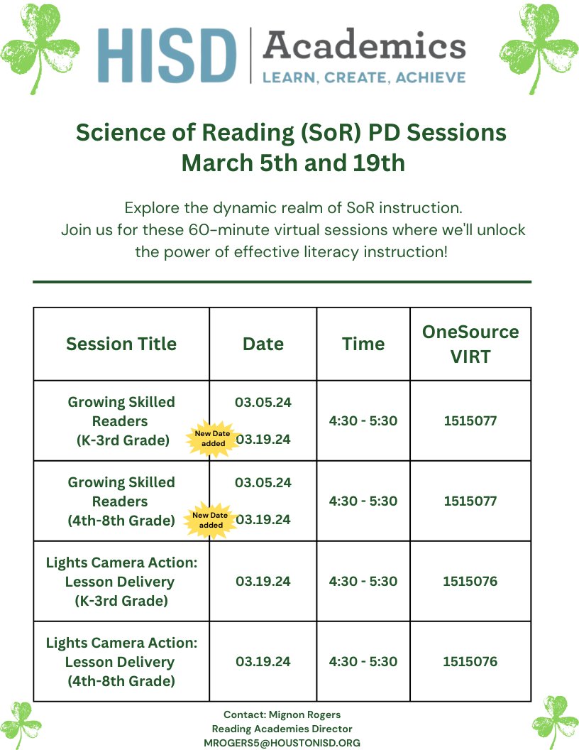 🚨NEW DATE ADDED🚨 Due to popular demand, a second session of Growing Skilled Readers has been added 📅 March 19th! Register in OneSource to reserve your 🪑#scienceofreading #researchtopractice @TeamHISD @HISD_CPD