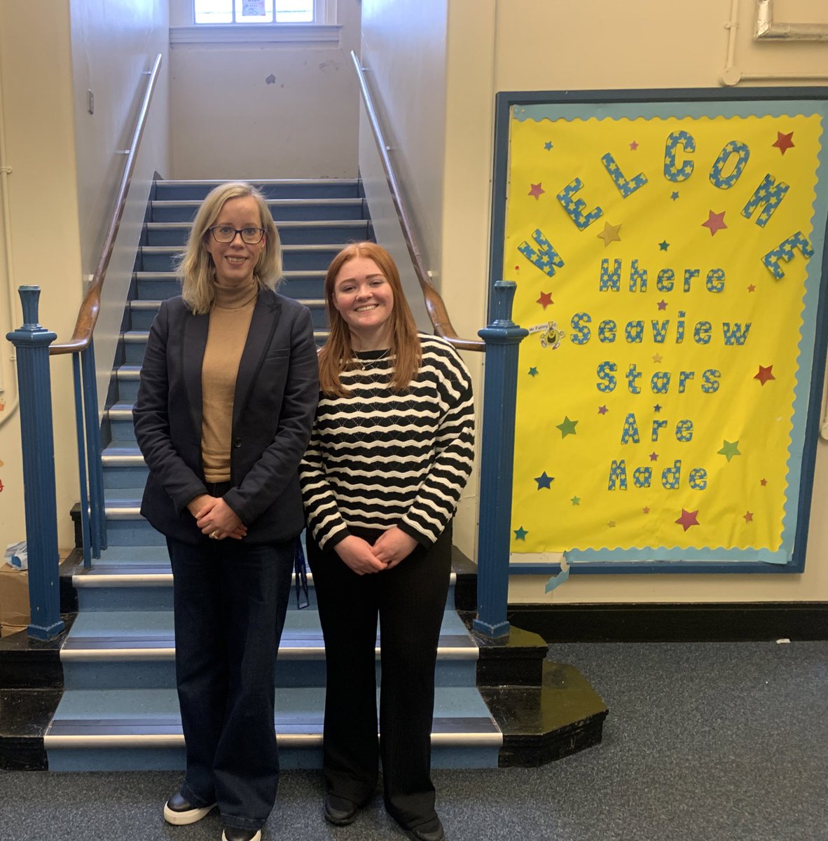 Today my wonderful mentee from @BallyclareHigh came to work shadow me @seaviewps as part of the @SistersIN_HQ programme. Huge thanks to my brilliant staff who spoke to her about teaching @DrIanCollen and @amandasalt who spoke so passionately to her about teaching MFL. #IWD