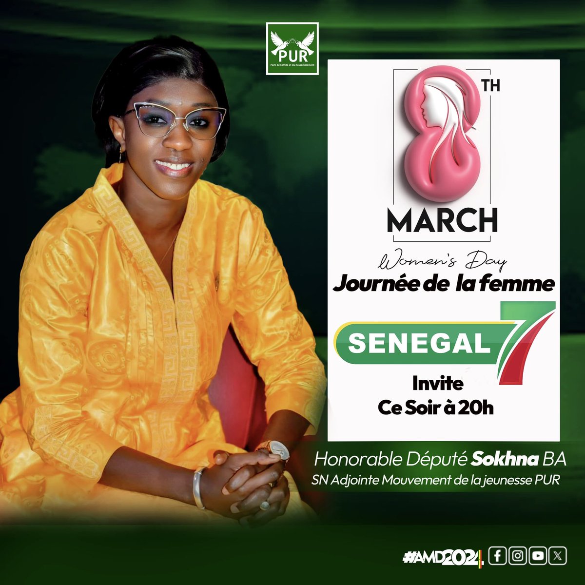 Spécial 8Mars, honneur aux dames.

A l’occasion de la journée internationale de la femme, Merci de me suivre  si votre temps vous le permet sur Senegal 7 à 20h.
#femmes #8mars2024
#WomensDaySpecial, #Senegal