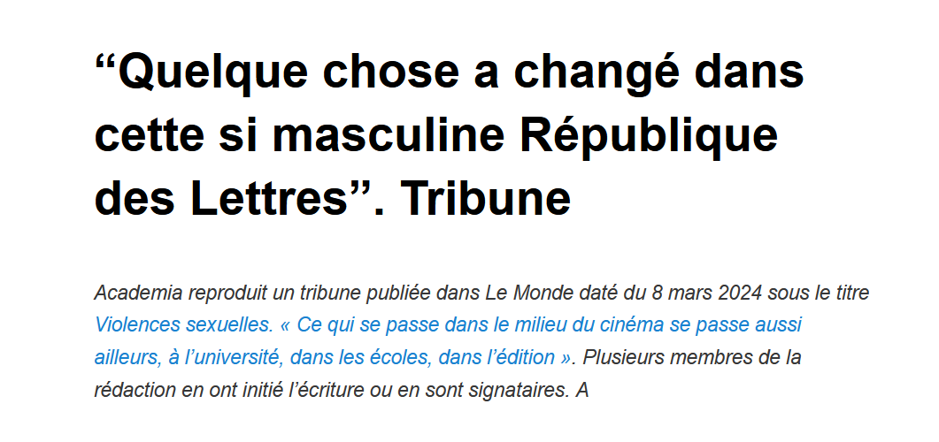 Ça fait à peine 24h que notre tribune sur le sexisme dans les lettres est sortie, et on croule déjà sous les remerciements, les encouragements &amp; les témoignages. J’ai beau ne pas être née de la dernière pluie, je suis quand même ahurie de ce que j’apprends.♀️⤵️