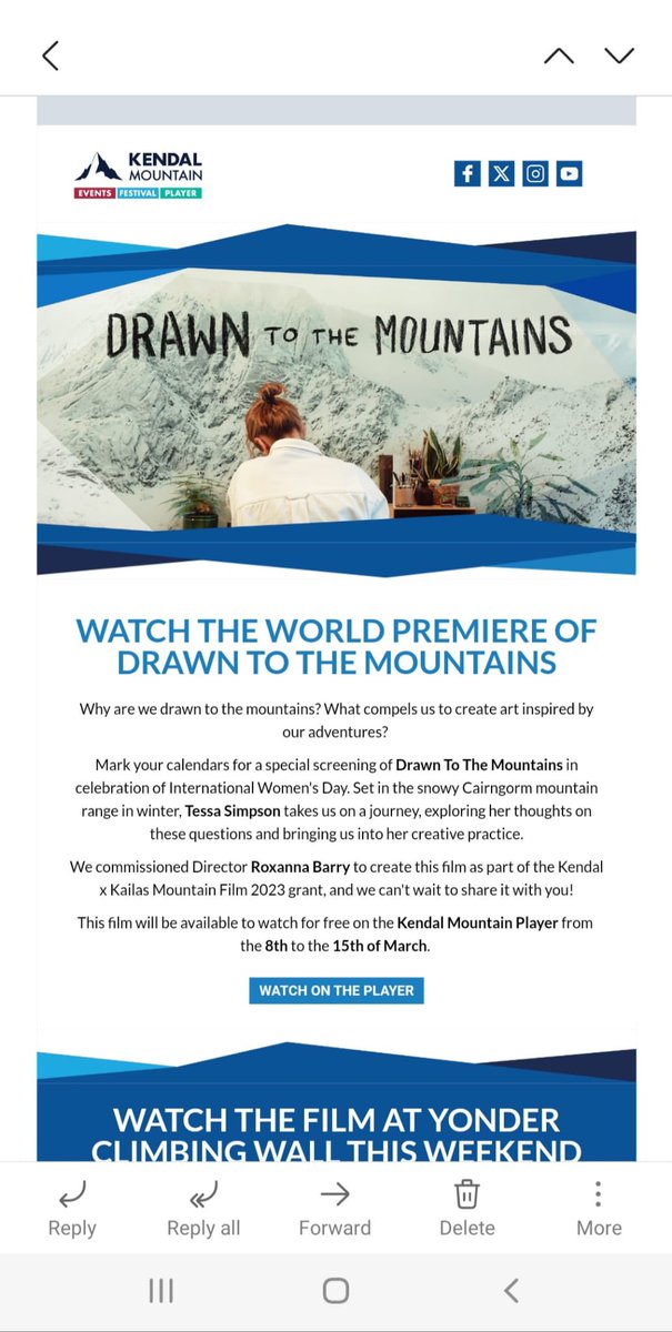 To celebrate International Women’s Day, Kendal Mountain Festival are sharing the film ‘Drawn To The Mountains’ for free for a few days. Kendalmountainplayer.com/programs/drawn… Whilst we’re celebrating female climbers - look up Shauna Coxsey and Hazel Findlay for some inspiration @theabbeyschool