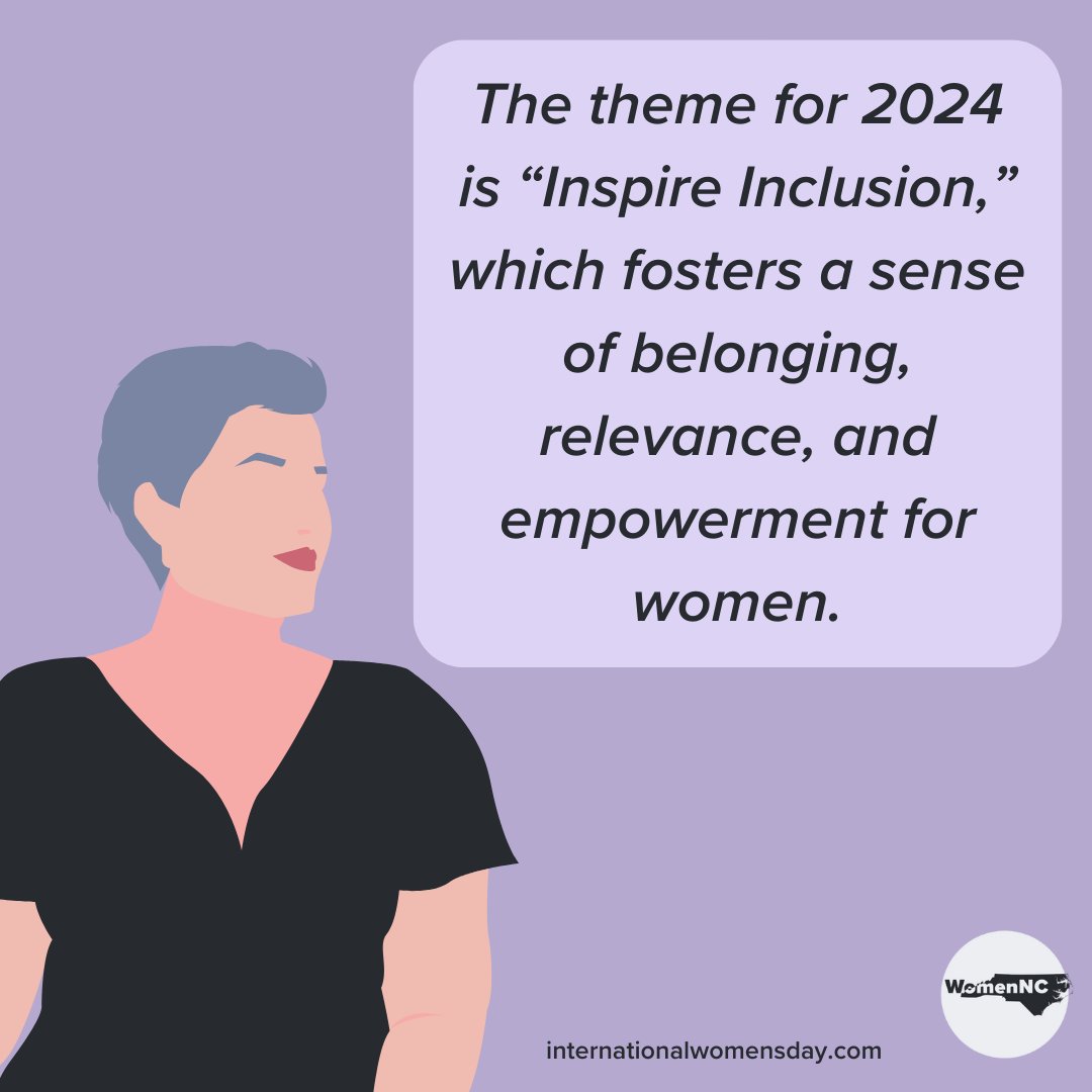 Happy International Women's Day! Let's #InspireInclusion to help forge a better, more inclusive world for women. Join WomenNC in the fight towards gender equality here: loom.ly/SURaGc8 #IWD2024