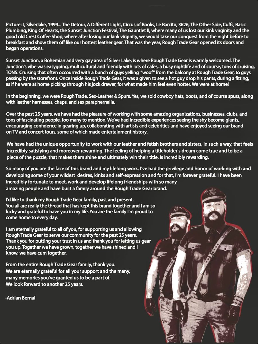THANK YOU ALL.Thank you Vince,Charlie,Hunter(Eagle LA)for hosting the bar. Hunter Fox &amp; his incredible team for the delicious hors d’oeuvres,Emerson Aniceto,James Eidel,Todd Clayton,Matt Emblem,Casey Alva,photographers, 
the Rough Trade Gear crew.Thank you for 25 years of support