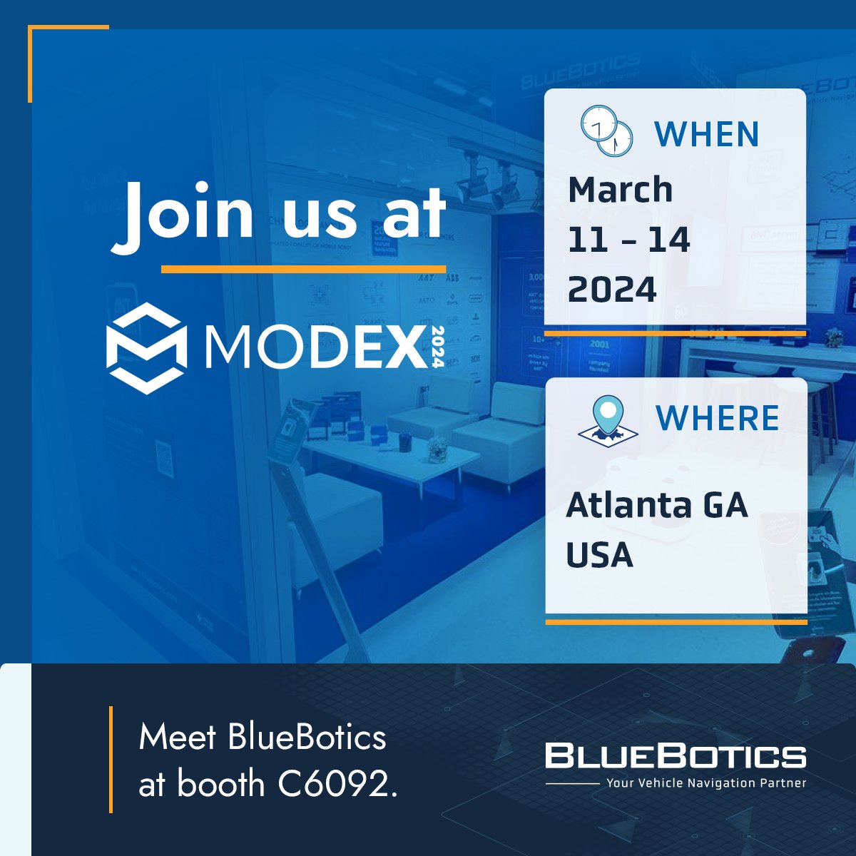 bluebotics's tweet photo. #MODEX2024 starts on Monday - will we see you there? 

We're ready to discuss #automation #innovation and #interoperability... so join us at booth C6092 to see a SIX-BRAND AGV fleet demo and sample some fine Swiss chocolates.

#MODEX #MODEXshow #Robotics #RoboticsInnovation https://t.co/fgUfs5GBu6