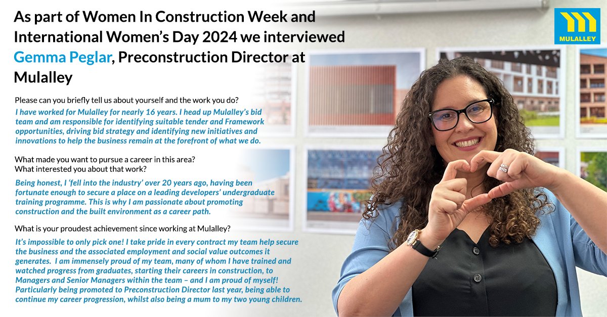 Our fifth interview for #internationalwomensday2024 and Women In Construction week is Gemma Peglar, Preconstruction Director at Mulalley