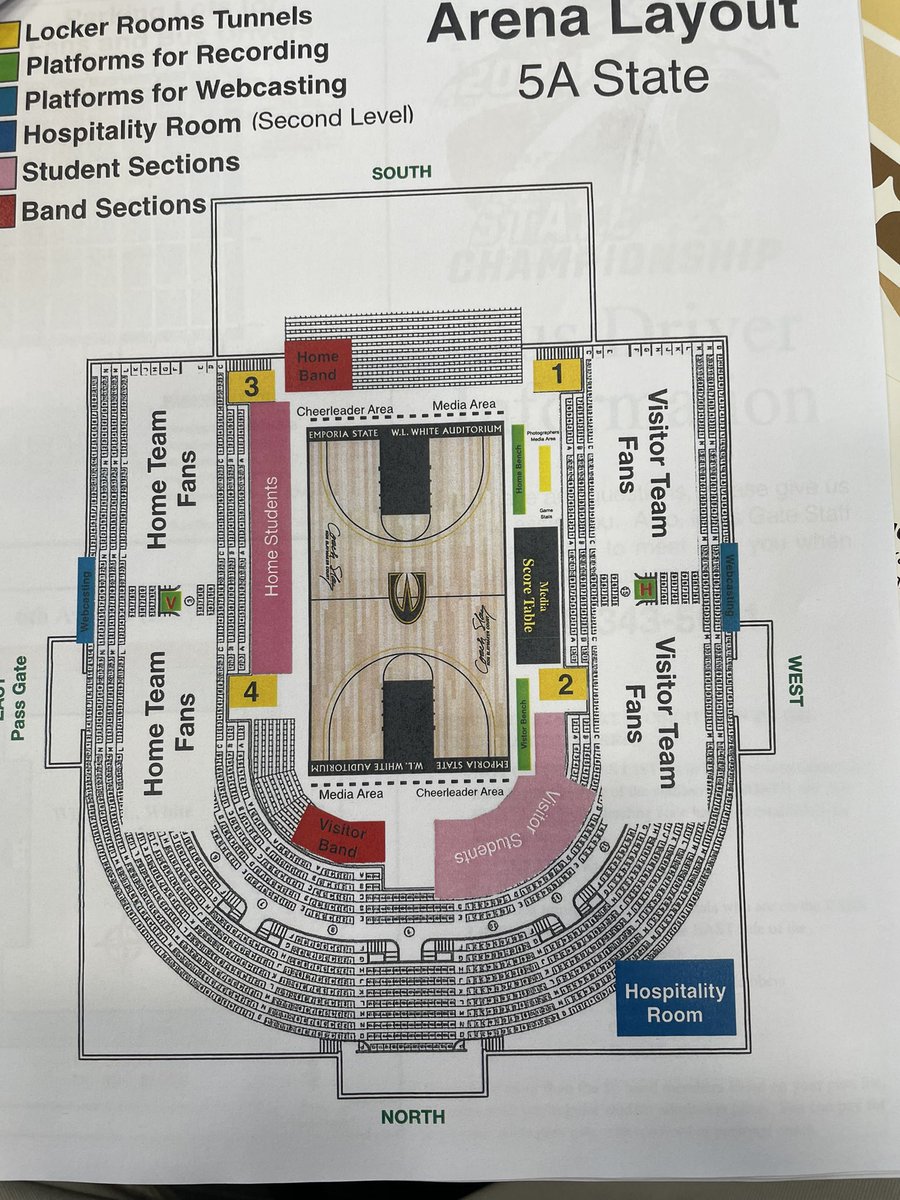 Good luck to the girls basketball team today at state in Emporia KS for the second round of the state tournament. They will take on Topeka Seaman.Tip off will be at 4 PM at White Auditorium. Please look at information below for seating and parking. We will be the home team today!