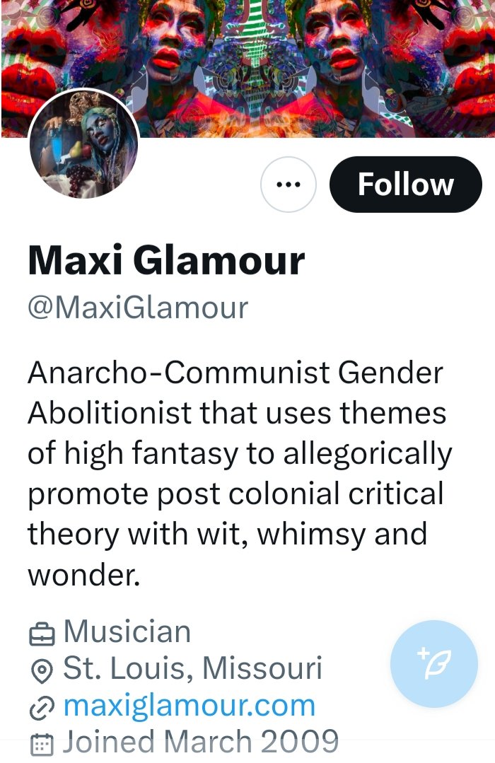 velvethammer's tweet photo. @libsoftiktok Maxi Glamour 
Anarcho-Communist Gender Abolitionist
Dick pic poster

Quite honestly I do not care what it thinks. Drag is adult entertainment for adults. The lengths some are going to to push drag 4 kids is creepy! Depraved perverts all. 
#nodrag4kids #HB1650 #LeaveTheKidsAlone https://t.co/NEiSuZa8PC