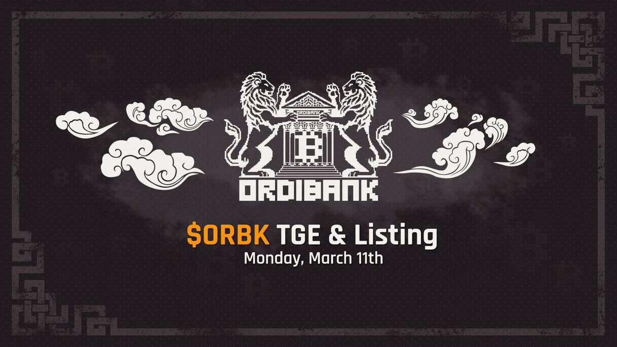 Ordibank's tweet photo. 🏛 $ORBK TGE &amp; Listing on March 11 🏛

After a successful @FjordFoundry LBP with 3,250+ participants &amp; a 54x over-subscribed @apeterminal IDO, we are excited to announce the $ORBK TGE date!

$ORBK is the utility token for governance, native fee accrual &amp; more.

More to come 👀 https://t.co/RWXOHZ9zus